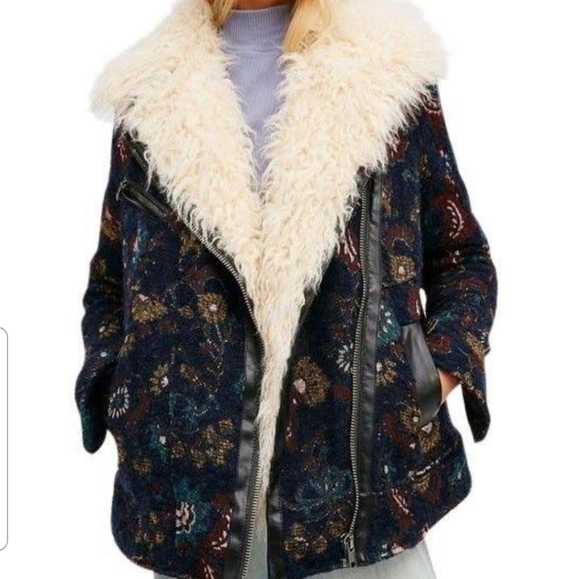 NEW Free People Faux Fur Jaquard Paisley Coat - Picture 4 of 9